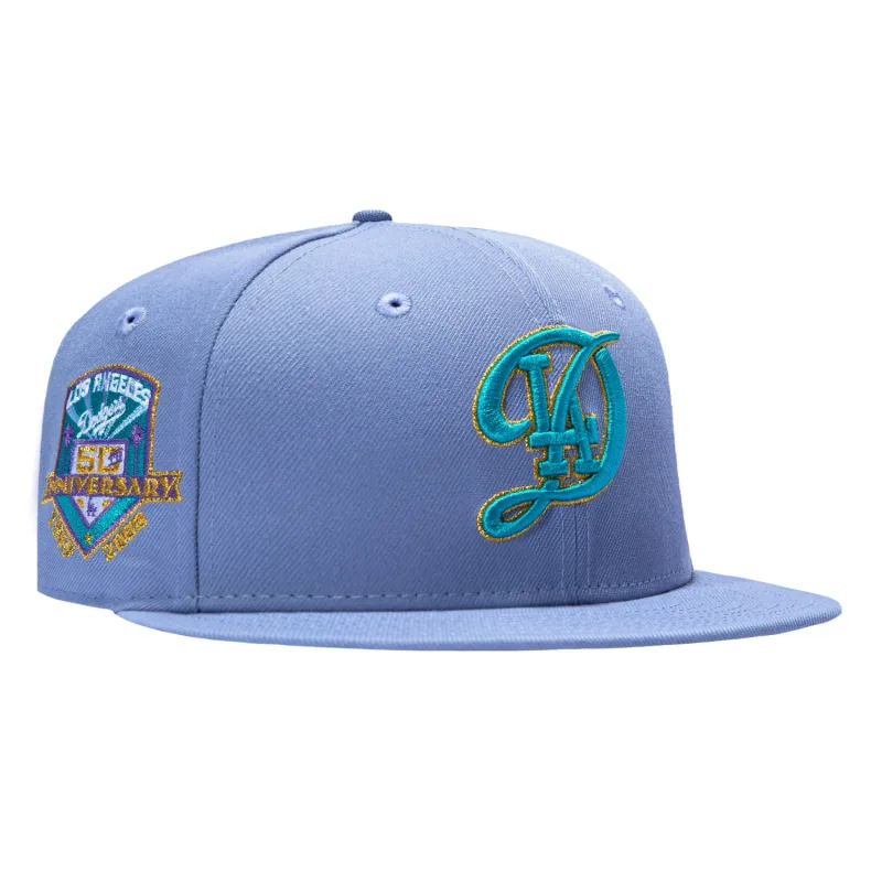 New Era Los Angeles Dodgers fitted hat Lavender colorway - New Era 59Fifty Northern Lights Los Angeles Dodgers 50th Anniversary Patch City Connect Light Blue UV Hat – Lavender