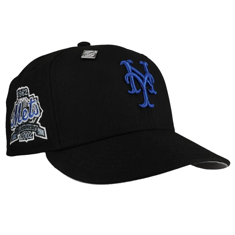 New Era New York Mets fitted hat black, grey, royal colorway - Mets 40th Anniversary Blackout Fitted: New Era Honors Four Decades of Flushing Faithful