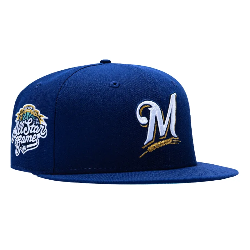 New Era Milwaukee Brewers fitted hat Royal colorway - New Era 59Fifty Milwaukee Brewers 2002 All Star Game Patch Light Blue UV Hat – Royal