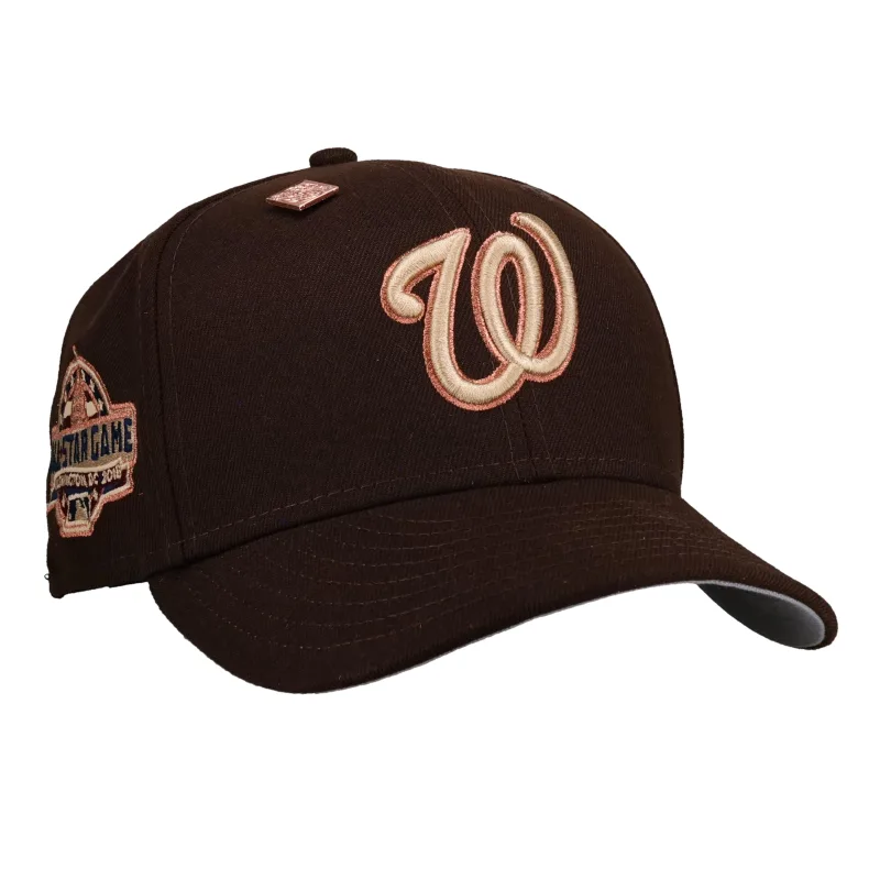 New Era Washington Nationals fitted hat grey, brown, walnut colorway - 2018 All-Star Game Fitted: New Era Toasts Nationals Park with Walnut Bronze Metallic 59Fifty