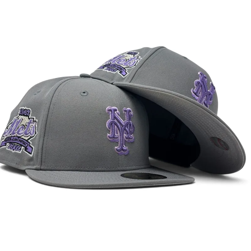 New Era New York Mets fitted hat gray, purple colorway - New York Mets 40th Anniversary 59Fifty New Era Fitted Hat-Gray Purple