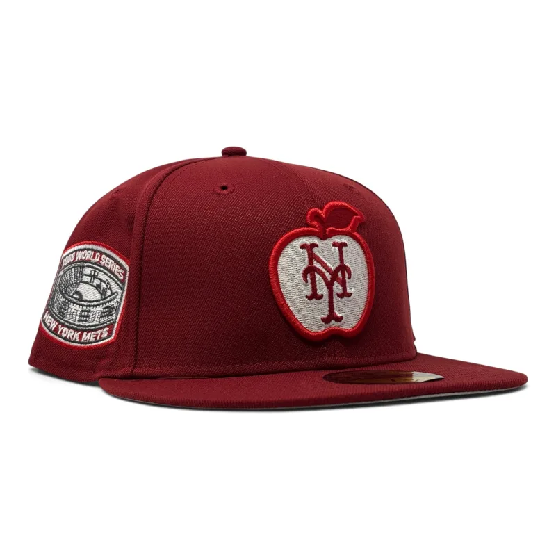 New Era New York Mets fitted hat red colorway - New York Mets 1969 World Series Apple Logo Fitted Hat-Brick Red