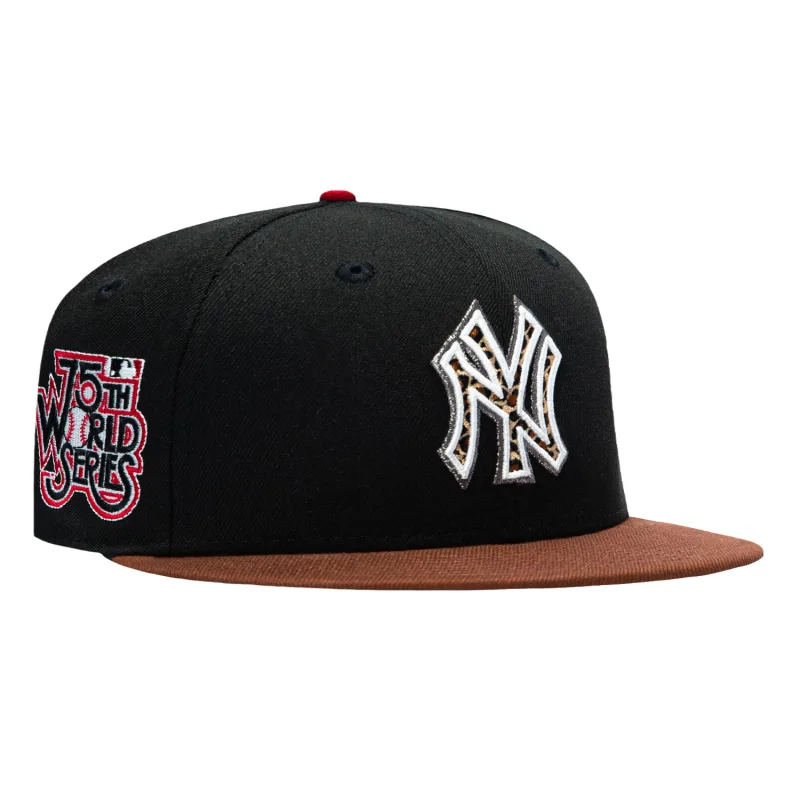 New Era New York Yankees fitted hat Black, Brown colorway - New Era 59Fifty New York Yankees 75th Anniversary Patch Print Fill Hat – Black, Brown