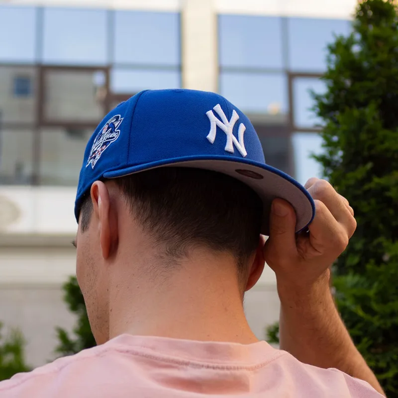 New Era New York Yankees fitted hat gray, royal colorway - NEW ERA 59FIFTY MLB NEW YORK YANKEES 2000 WORLD SERIES LIGHT ROYAL GRAY UV FITTED CAP