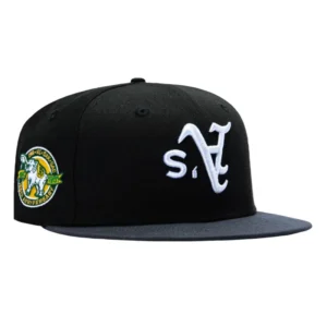 New Era Oakland Athletics fitted hat Black, Graphite colorway - New Era 59Fifty Oakland Athletics 125th Anniversary Patch Upside Down Hat – Black, Graphite