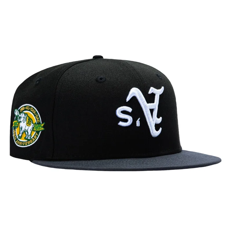 New Era Oakland Athletics fitted hat Black, Graphite colorway - New Era 59Fifty Oakland Athletics 125th Anniversary Patch Upside Down Hat – Black, Graphite