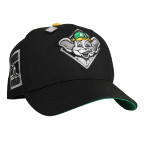 New Era Oakland Athletics fitted hat black, green, silver colorway - Oakland Athletics Rickey Henderson Black Silver Metallic 59Fifty Fitted Hat