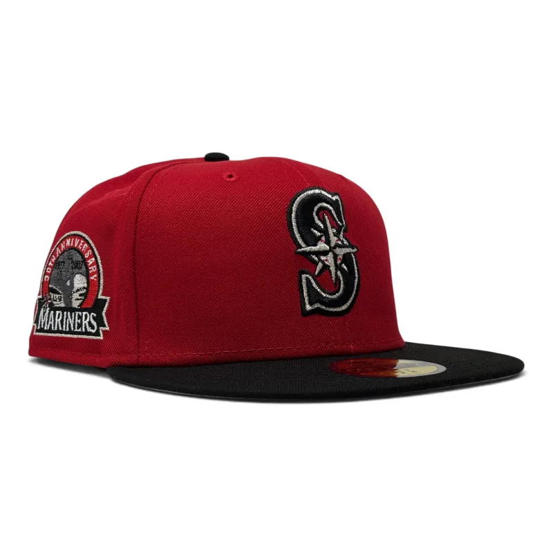 New Era Seattle Mariners fitted hat black, red colorway - Seattle Mariners 30th Anniversary 59Fifty New Era Fitted Hat-Red Black