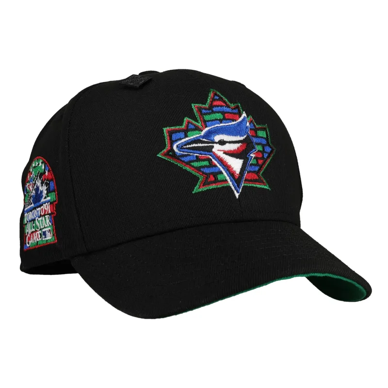 New Era Toronto Blue Jays fitted hat black, blue, green colorway - Toronto Blue Jays 1991 All Star Game Black Green Brim 59Fifty Fitted Hat