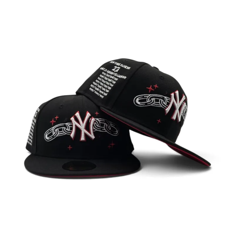New Era New York Yankees fitted hat black, red colorway - New Era Drops Stacked Yankees Fitted with Chain Logo and 27X Championship Side Patch