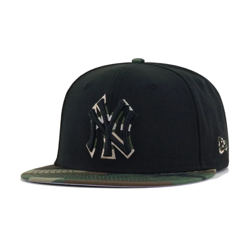 New Era New York Yankees fitted hat black, green colorway - New Era Drops Yankees Fitted in Black Woodland Camo