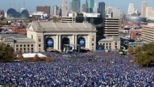 Kansas City Royals players celebrating during a milestone anniversary season