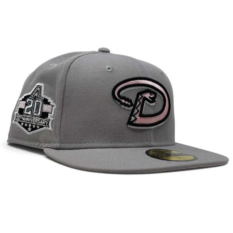 New Era Arizona Diamondbacks fitted hat gray, pink colorway - Arizona Diamondbacks 20th Anniversary Pink Brim 59Fifty New Era Fitted Hat-Gray