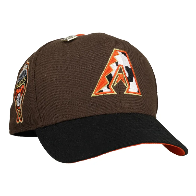New Era Arizona Diamondbacks fitted hat orange, brown colorway - Arizona Diamondbacks 1998 Inaugural Season Brown Cow Print 59Fifty Fitted Hat