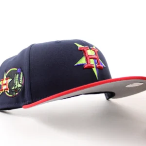 New Era Houston Astros fitted hat Navy Scarlet Red Gray Under Brim colorway - New Era Drops Clean Houston Astros Spaceship Patch Fitted in Navy