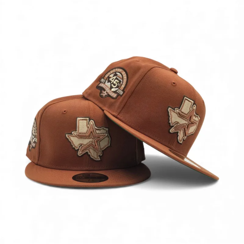 New Era Houston Astros fitted hat white, green, orange colorway - Houston Astros 45th Anniversary Fitted: New Era’s Rust Orange Green Bottom 59Fifty Honors the Colt .45s Era