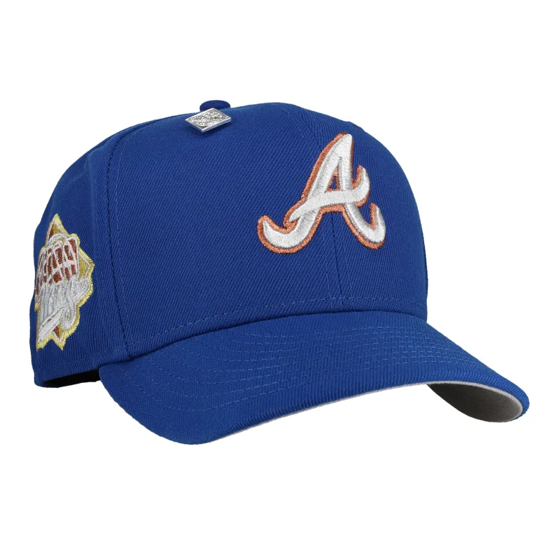 New Era Atlanta Braves fitted hat grey, blue, copper colorway - Atlanta Braves 1999 World Series Blue Copper Metallic 59Fifty Fitted Hat