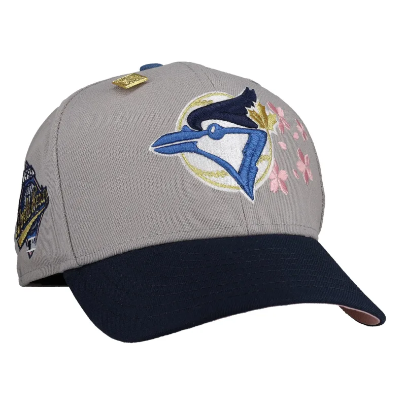 New Era Toronto Blue Jays fitted hat navy, grey, blue, pink colorway - 1993 World Series Fitted: New Era Honors Blue Jays Back to Back Champs in Grey and Pink