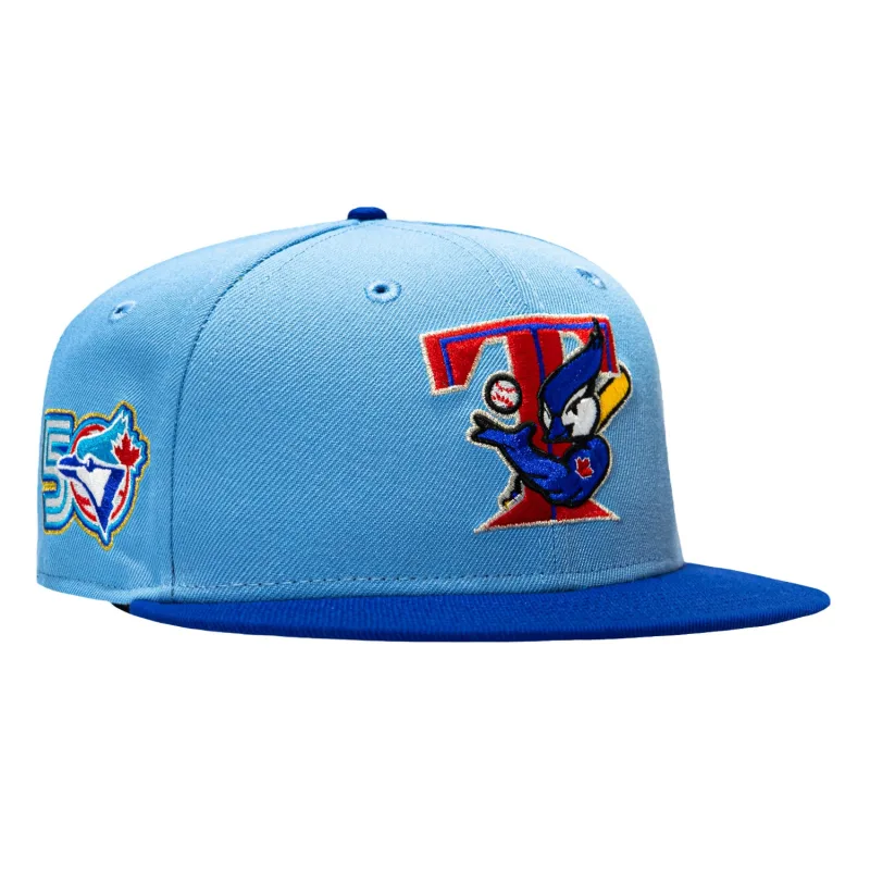 New Era Toronto Blue Jays fitted hat Light Blue, Royal colorway - Blue Jays 50th Anniversary Fitted: New Era Honors a Franchise Built From the Ground Up