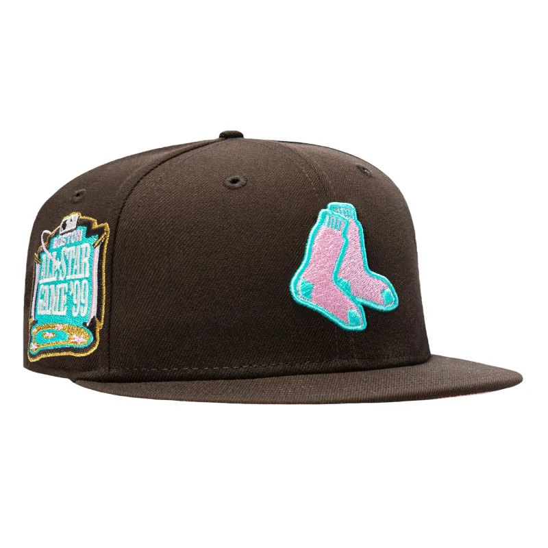 New Era Boston Red Sox fitted hat Brown colorway - New Era 59Fifty Spumoni Boston Red Sox 1999 All Star Game Patch Alternate Pink UV Hat – Brown