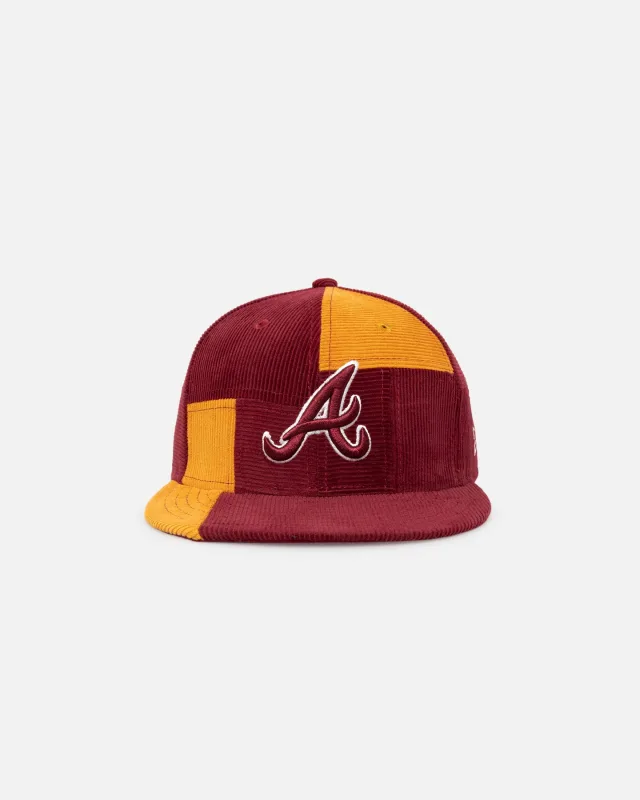 New Era Atlanta Braves fitted hat red, yellow, maroon colorway - New Era Braves Fitted Gets a Maroon Patchwork Corduroy Makeover