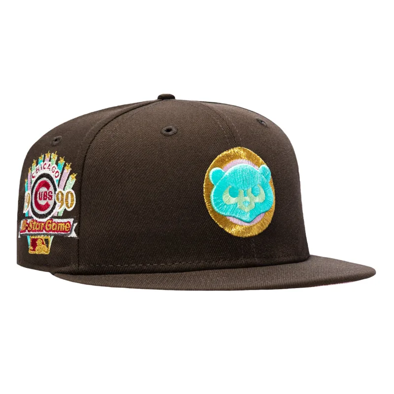 New Era Chicago Cubs fitted hat Brown colorway - New Era 59Fifty Spumoni Chicago Cubs 1990 All Star Game Patch 1979 Pink UV Hat – Brown