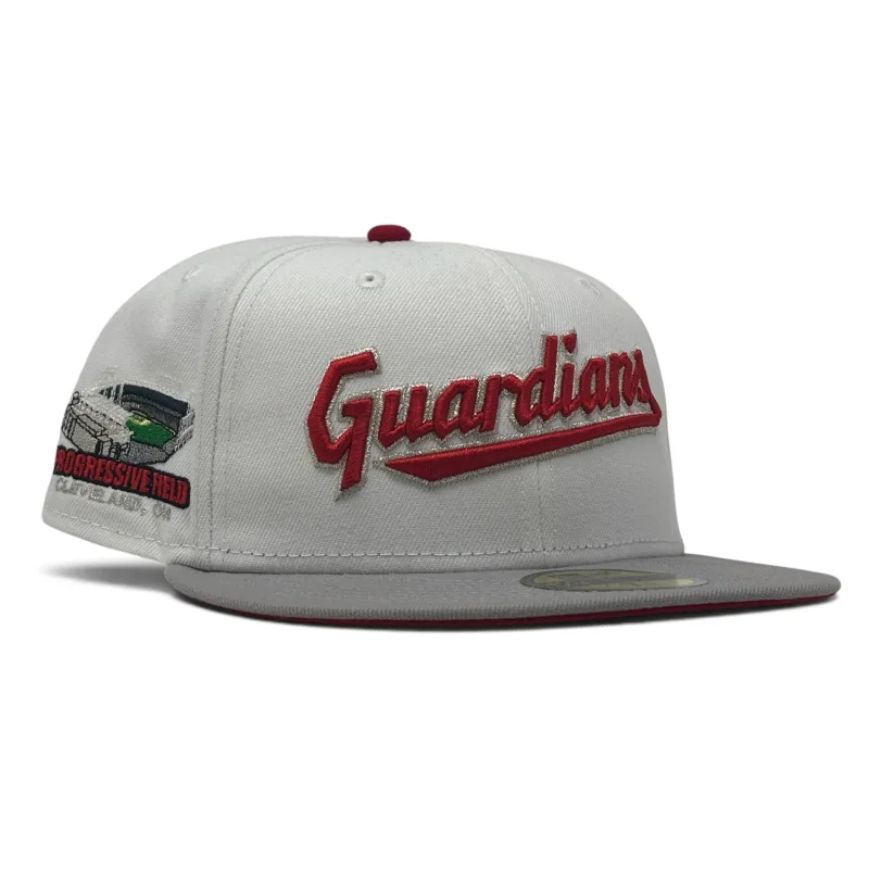 New Era Cleveland Guardians fitted hat white, red colorway - New Era Drops Crisp Cleveland Guardians Fitted with Red Brim Pop