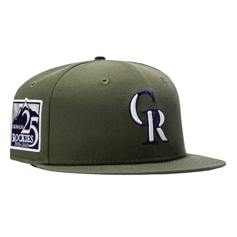 New Era Colorado Rockies fitted hat Olive, Green colorway - New Era 59Fifty Colorado Rockies 25th Anniversary Patch Hat – Olive, Green