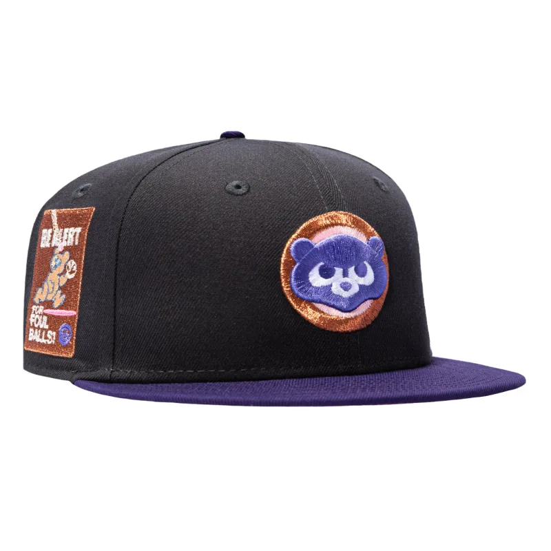 New Era Chicago Cubs fitted hat Graphite, Purple, Metallic Copper colorway - New Era Drops Cubs Fitted with Quirky ‘Be Alert For Foul Balls’ Patch