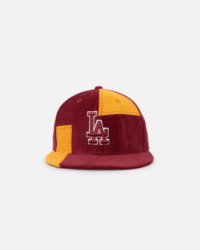 New Era Los Angeles Dodgers fitted hat red, yellow, maroon colorway - New Era Drops Textured Dodgers Fitted in Maroon Patchwork Corduroy