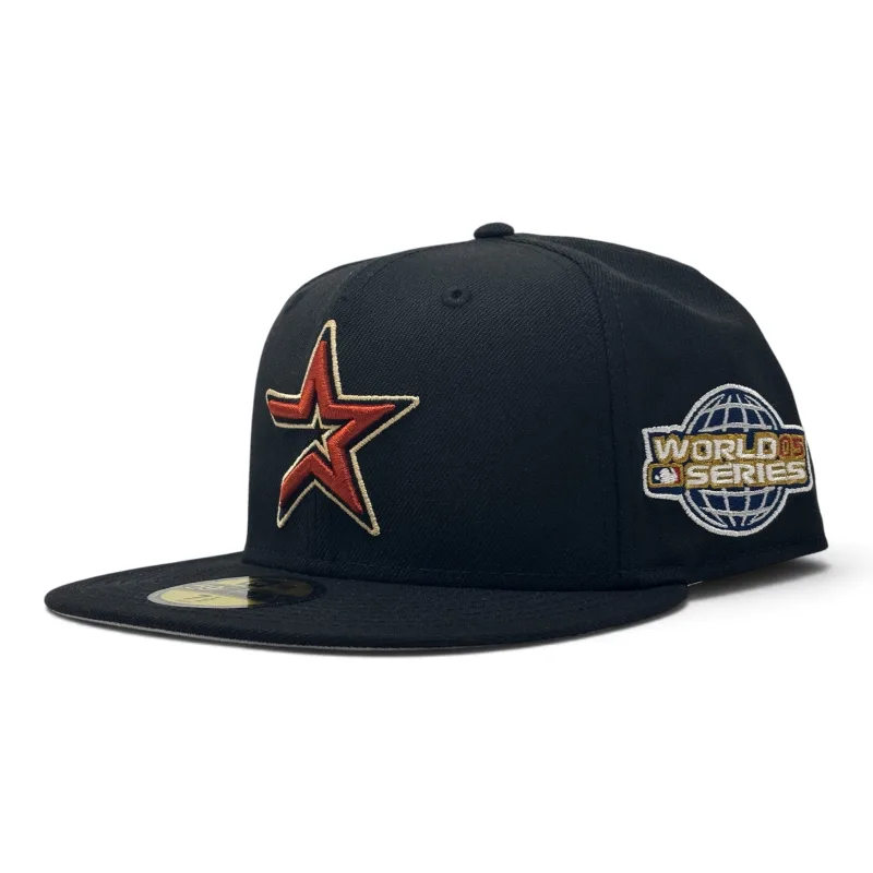 New Era Houston Astros fitted hat black, gray colorway - Houston Astros 2005 World Series Black Gray Brim New Era Fitted Hat