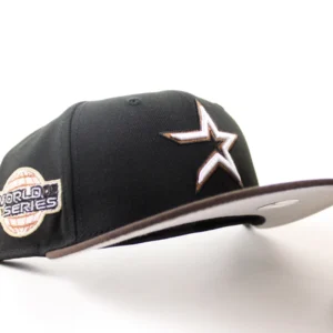 New Era Houston Astros fitted hat Black Burnt Wood Brown Gray Under Brim colorway - Houston Astros 2005 World Series New Era 59Fifty Fitted Hat (Black Burnt Wood Brown Gray Under Brim)