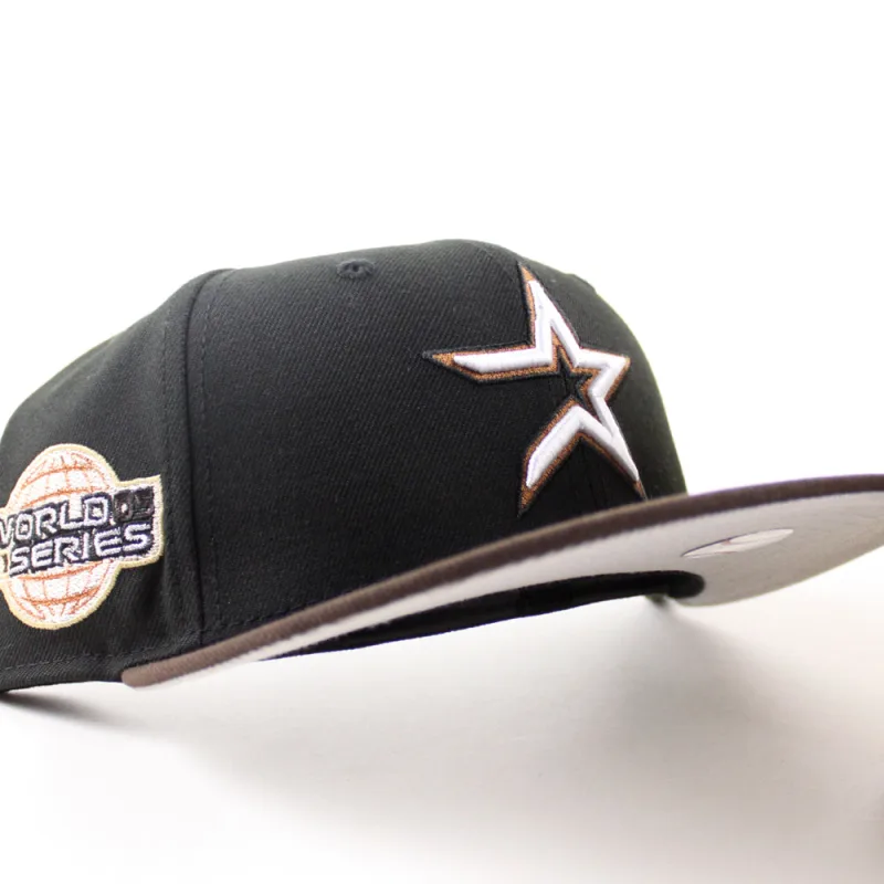 New Era Houston Astros fitted hat Black Burnt Wood Brown Gray Under Brim colorway - Houston Astros 2005 World Series New Era 59Fifty Fitted Hat (Black Burnt Wood Brown Gray Under Brim)