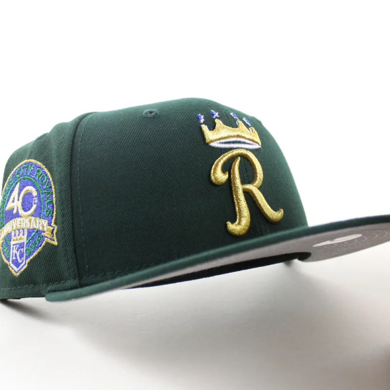 New Era Kansas City Royals fitted hat Dark Green Gray Under Brim colorway - Kansas City Royals 40th Anniversary New Era 59Fifty Fitted Hat (Dark Green Gray Under Brim)