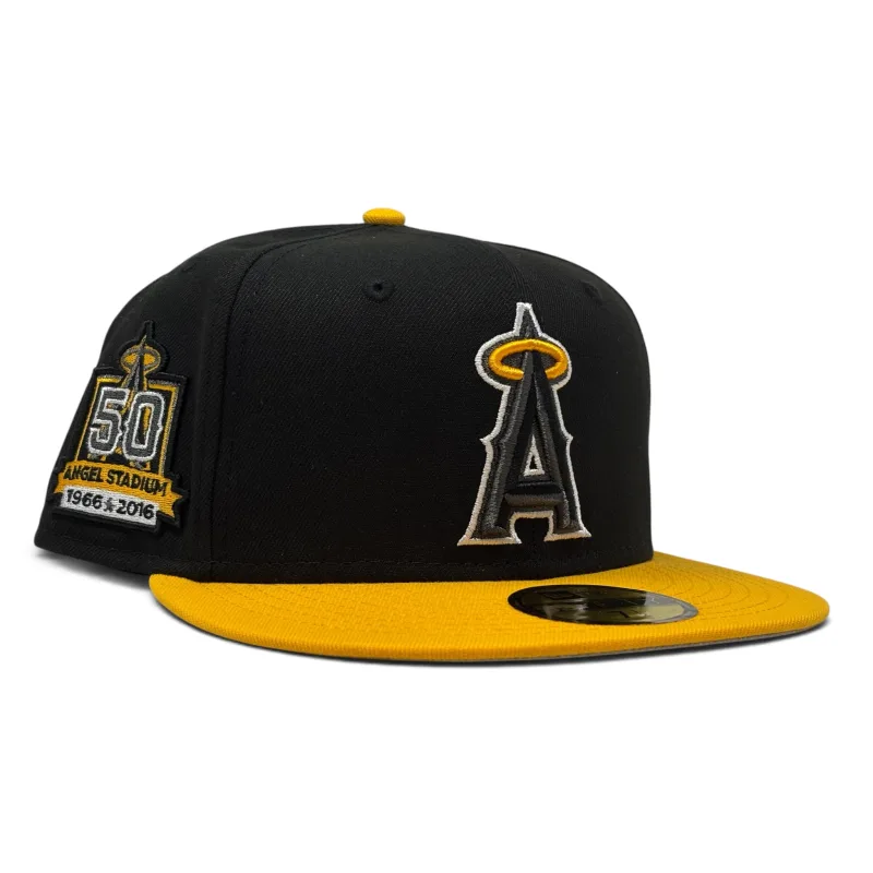 New Era Los Angeles Angels fitted hat black, yellow colorway - Los Angeles Angels 50th Anniversary “Black & Yellow” Pack New Era Fitted Hat