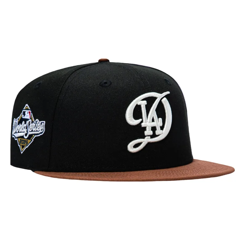 New Era Los Angeles Dodgers fitted hat Black, Brown colorway - New Era 59Fifty Los Angeles Dodgers 2025 World Series Patch City Pink UV Hat – Black, Brown