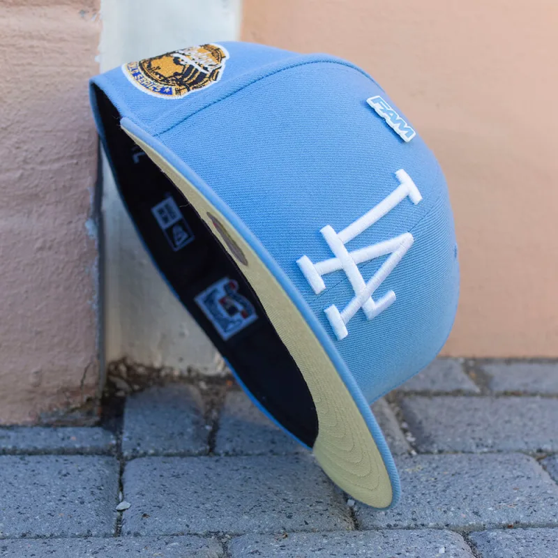 New Era Los Angeles Dodgers fitted hat blue colorway - NEW ERA 59FIFTY MLB LOS ANGELES DODGERS 1963 WORLD SERIES SKY BLUE/BUTTER UV FITTED CAP