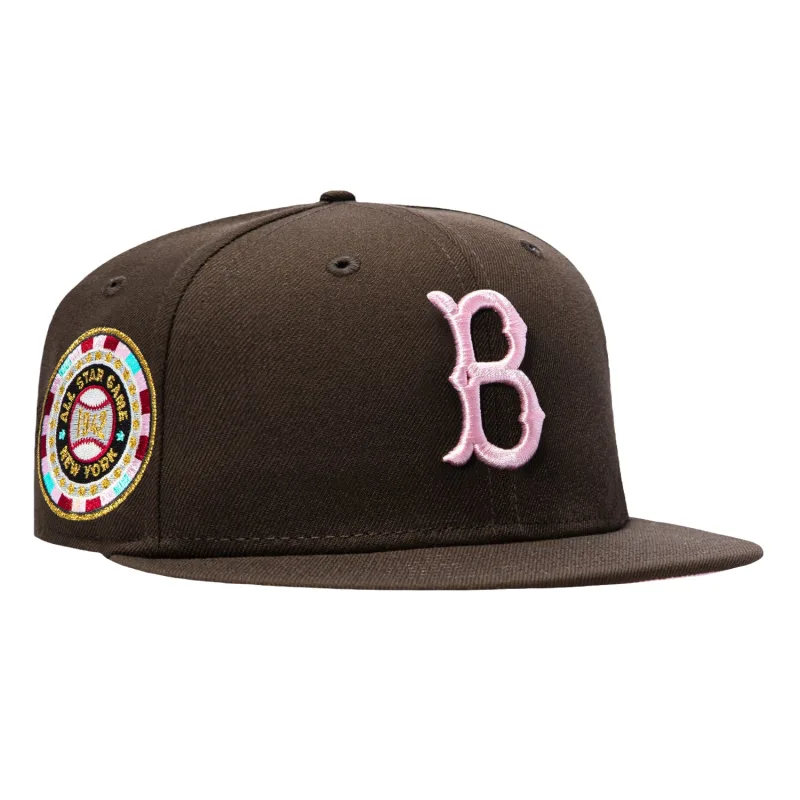 New Era Los Angeles Dodgers fitted hat Brown colorway - New Era 59Fifty Spumoni Brooklyn Dodgers 1942 All Star Game Patch Pink UV Hat – Brown