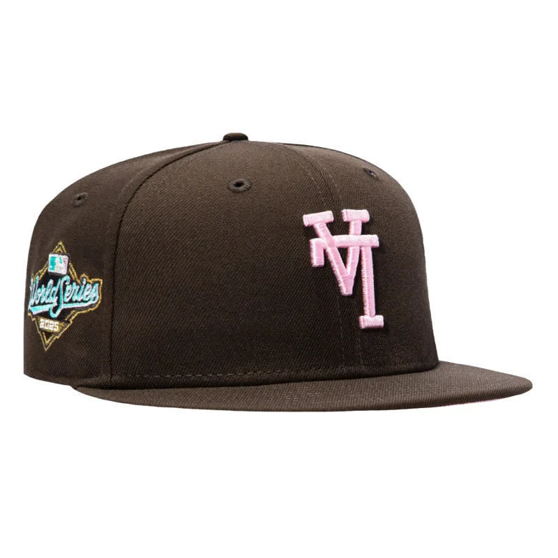 New Era Los Angeles Dodgers fitted hat Brown colorway - New Era 59Fifty Spumoni Los Angeles Dodgers 2025 World Series Patch Upside Down Pink UV Hat – Brown