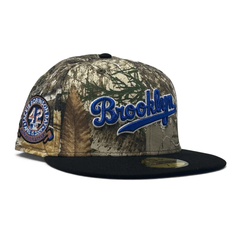 New Era Los Angeles Dodgers fitted hat royal, real tree colorway - Brooklyn Dodgers Jackie Robinson 60th Anniversary “Real Tree Pack” Royal Brim New Era Fitted Hat
