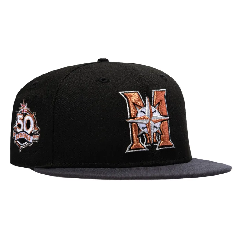 New Era Seattle Mariners fitted hat Black, Graphite colorway - New Era Drops Clean Mariners Fitted with 50 Years Patch and Compass Detail