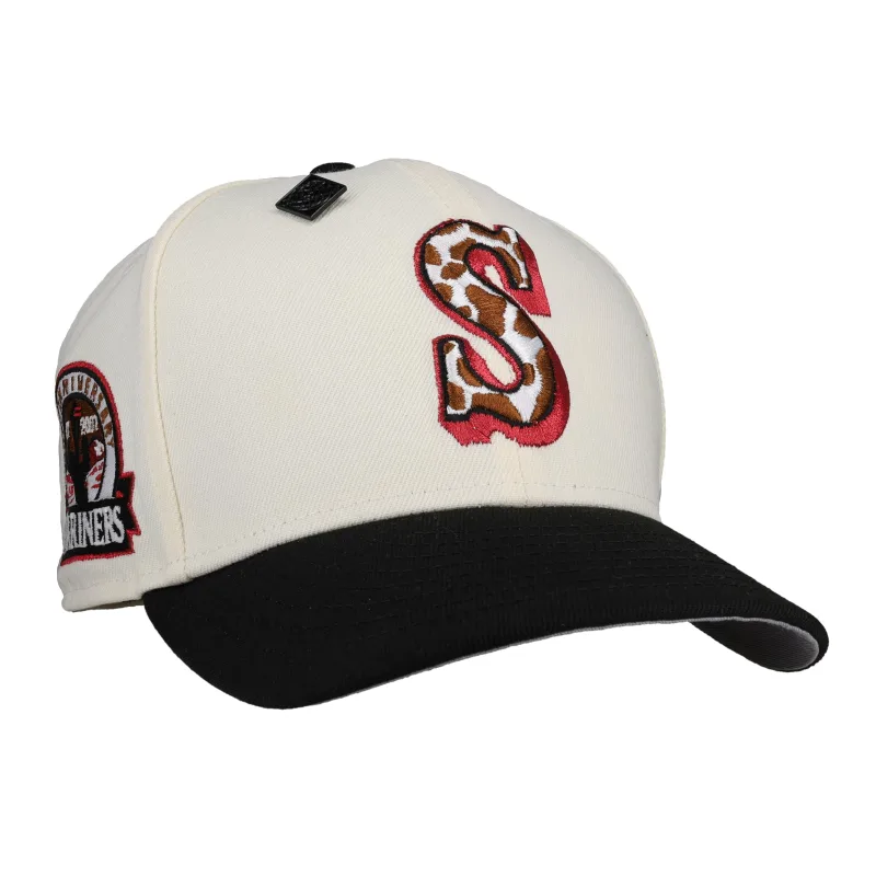New Era Seattle Mariners fitted hat black, white, grey, pink, chrome colorway - Mariners 50th Anniversary Fitted: New Era’s Chrome and Pink Tribute to Seattle Baseball History