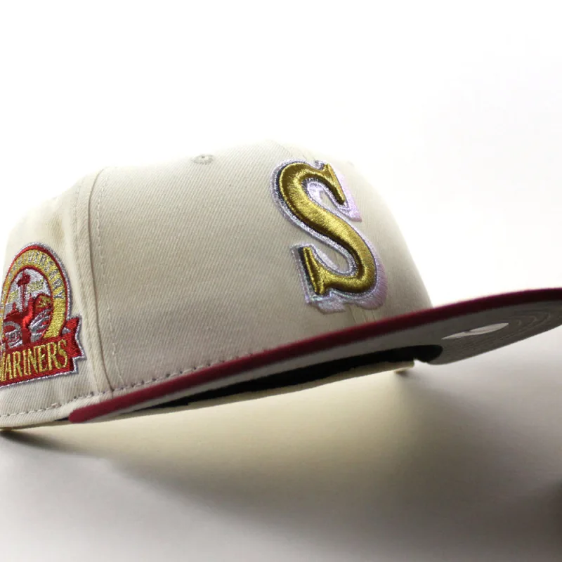 New Era Seattle Mariners fitted hat Chrome White Scarlet Red Gray Under Brim colorway - Seattle Mariners 50th Anniversary Fitted: New Era Honors Five Decades of Baseball in the Pacific Northwest