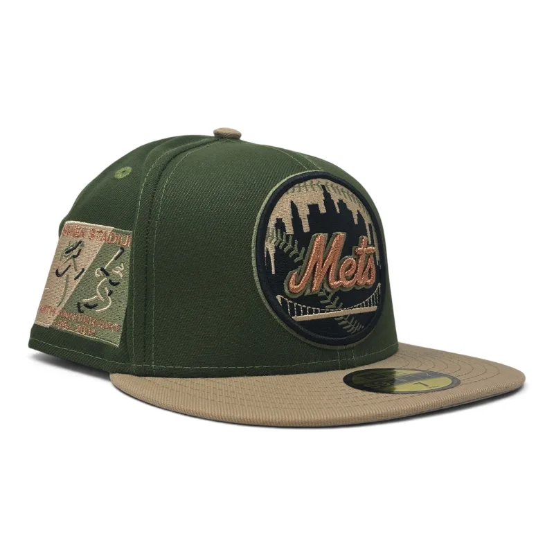 New Era New York Mets fitted hat green, camel, olive colorway - Shea Stadium 40th Anniversary Fitted: New Era Honors Mets History in Olive and Camel