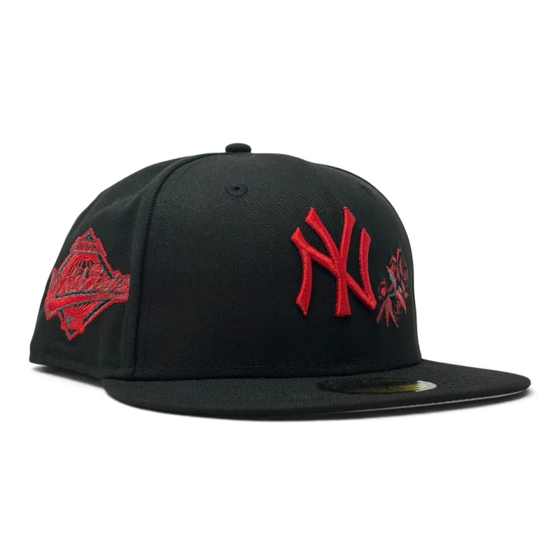 New Era New York Yankees fitted hat black, red colorway - New York Yankees 1996 World Series Floral Logo Fitted Hat-Black Red