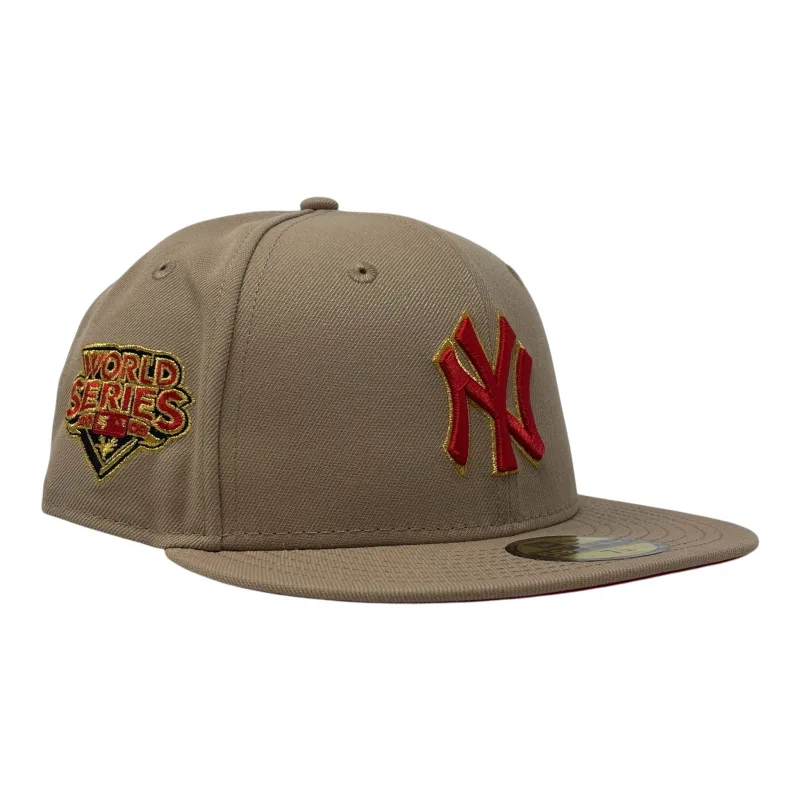 New Era New York Yankees fitted hat red, camel colorway - New York Yankees 2009 World Series Red Brim Fitted Ha-Camel