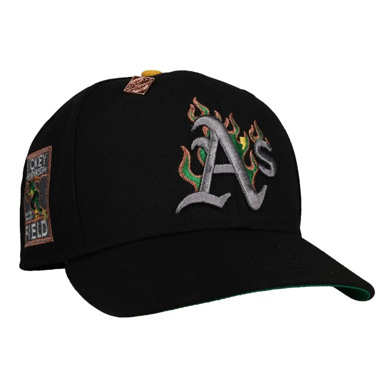 New Era Oakland Athletics fitted hat black, green, copper colorway - New Era Honors Rickey Henderson with Slick A’s Fitted in Black Copper Metallic