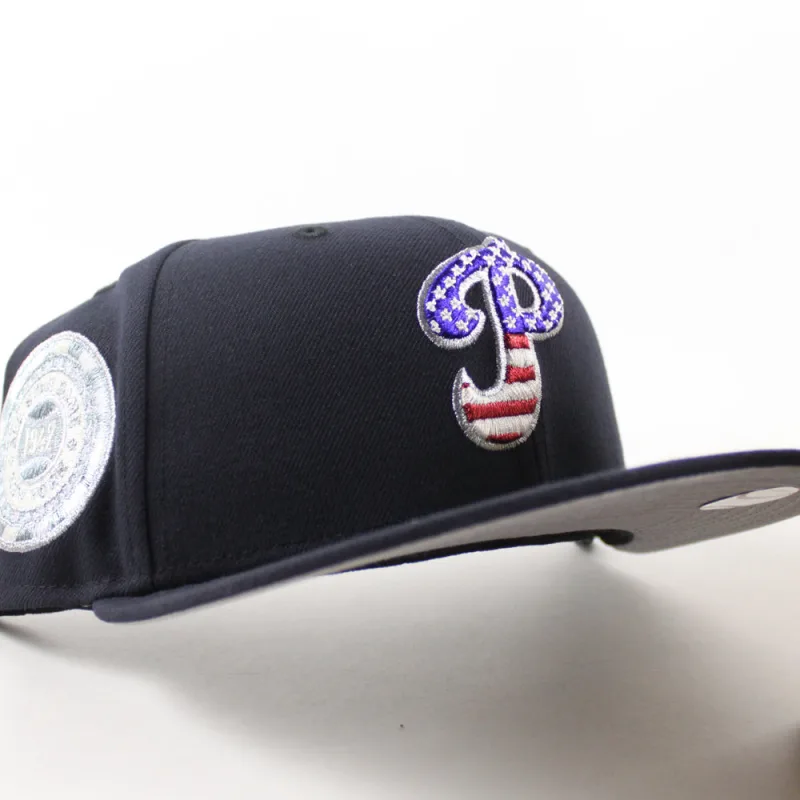 New Era Philadelphia Phillies fitted hat Navy Gray Under Brim colorway - Philadelphia Phillies 1942 All Star Game 59Fifty New Era Fitted Hat (Navy Gray Under Brim)
