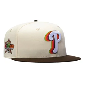 New Era Philadelphia Phillies fitted hat White, Brown colorway - New Era 59Fifty Philadelphia Phillies 2026 All Star Game Patch Cascade Pink UV Hat – White, Brown