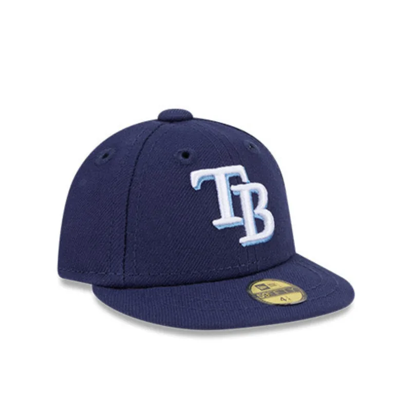 New Era Tampa Bay Rays fitted hat Light Navy colorway - New Era Tampa Bay Rays Mini Fitted Drops in Clean Light Navy